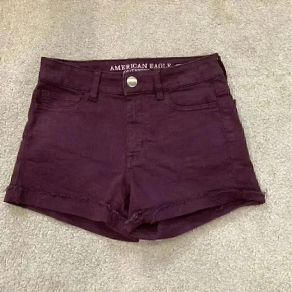 American eagle super stretch high rise shortie dark maroon shorts in size 0 - Picture 1 of 4